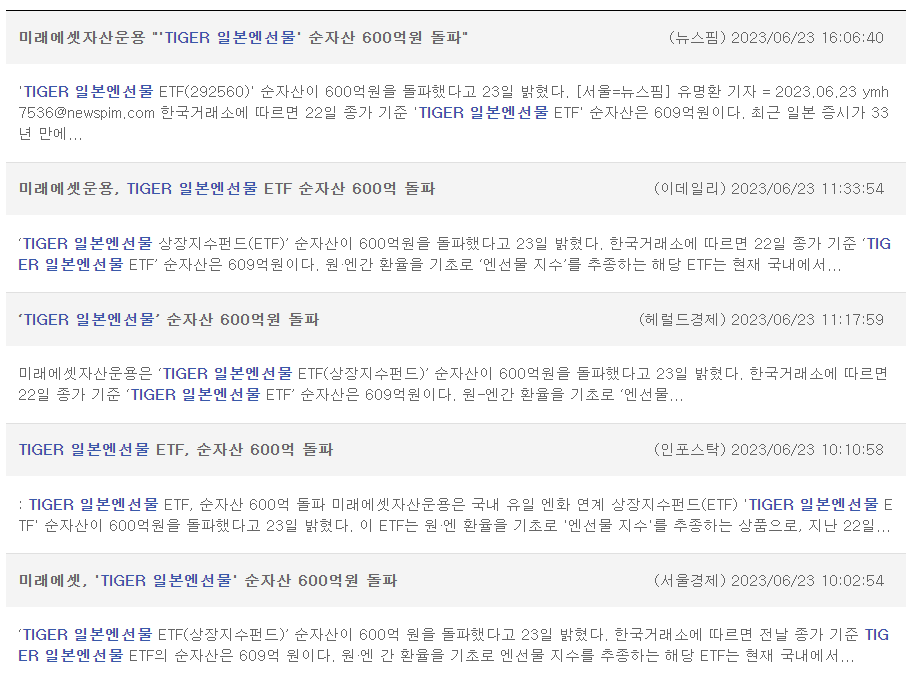 TIGER 일본엔선물 뉴스