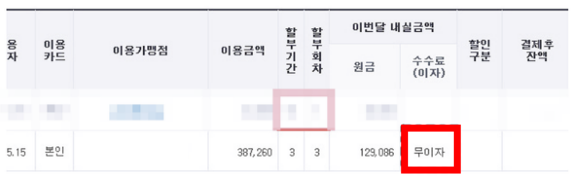 신한카드 할부이용내역
