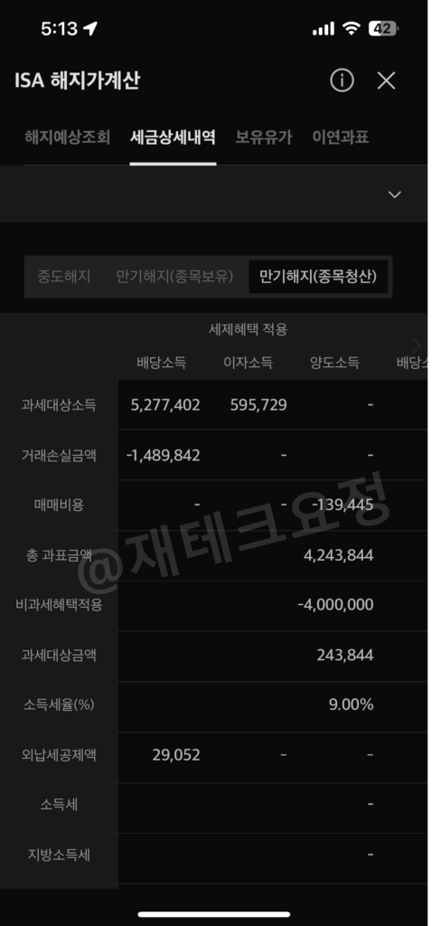 ISA 세금 상세 내역
