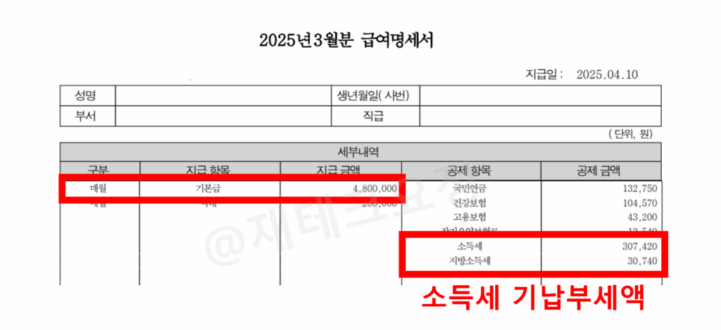 급여명세서 총급여 계산 방법